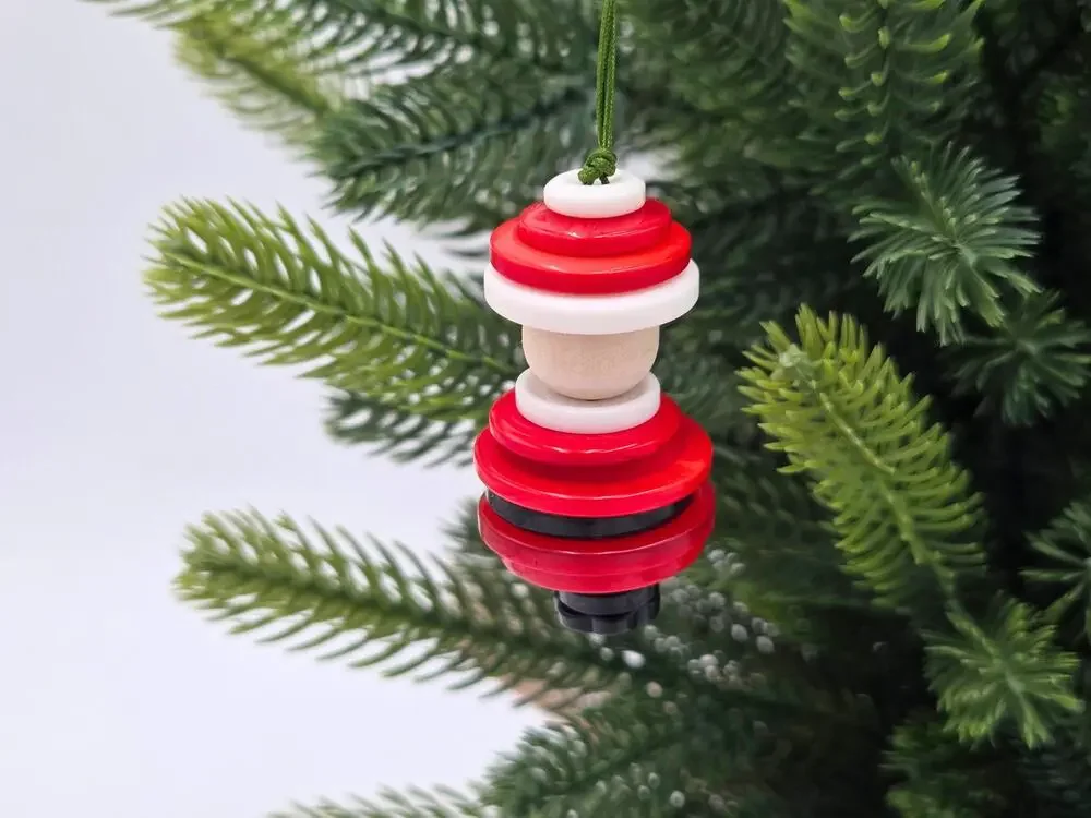 Stacked Button Santa Ornament, Red White Upcycled Holiday Decor, Crafter Gift